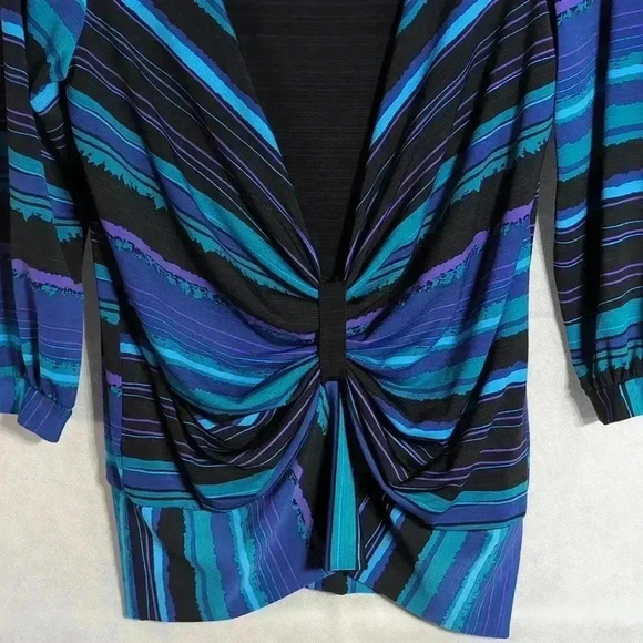 Ruched Front blouse with Built in Shell Blue/Black sz S by Notations - Picture 2 of 5